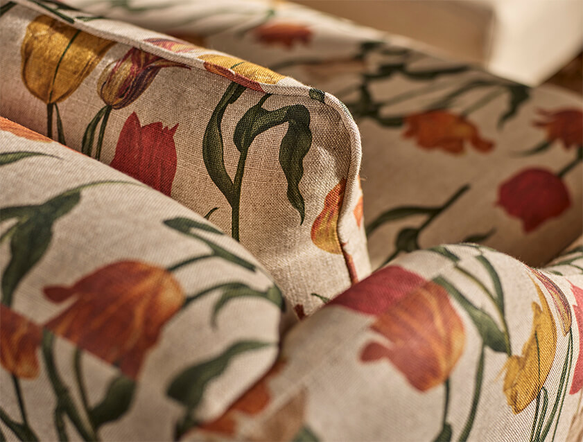 Cromer 3 Seater Sofa in RHS Botanicals Pieter Van Kouwenhoorn Tulips Fabric Detail